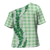 Green Hawaii Palaka Cross Shoulder Shirt Hawaiian Honohono Lei