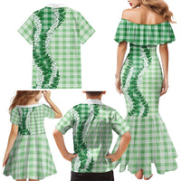 Green Hawaii Palaka Family Matching Mermaid Dress and Hawaiian Shirt Hawaiian Honohono Lei LT05 - Polynesian Pride
