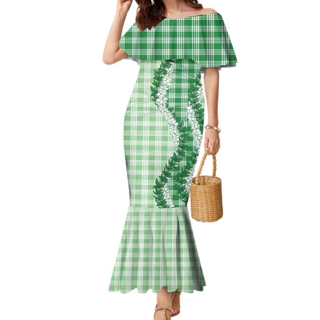 Green Hawaii Palaka Family Matching Mermaid Dress and Hawaiian Shirt Hawaiian Honohono Lei LT05 Mom's Dress Green - Polynesian Pride