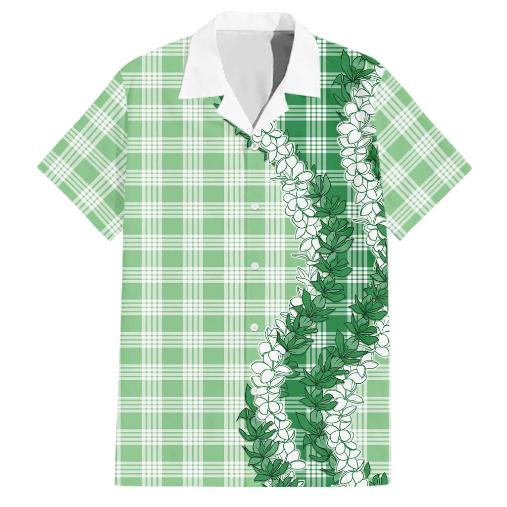 Green Hawaii Palaka Family Matching Off The Shoulder Long Sleeve Dress and Hawaiian Shirt Hawaiian Honohono Lei LT05 Dad's Shirt - Short Sleeve Green - Polynesian Pride