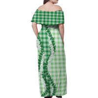 Green Hawaii Palaka Family Matching Off Shoulder Maxi Dress and Hawaiian Shirt Hawaiian Honohono Lei LT05 - Polynesian Pride