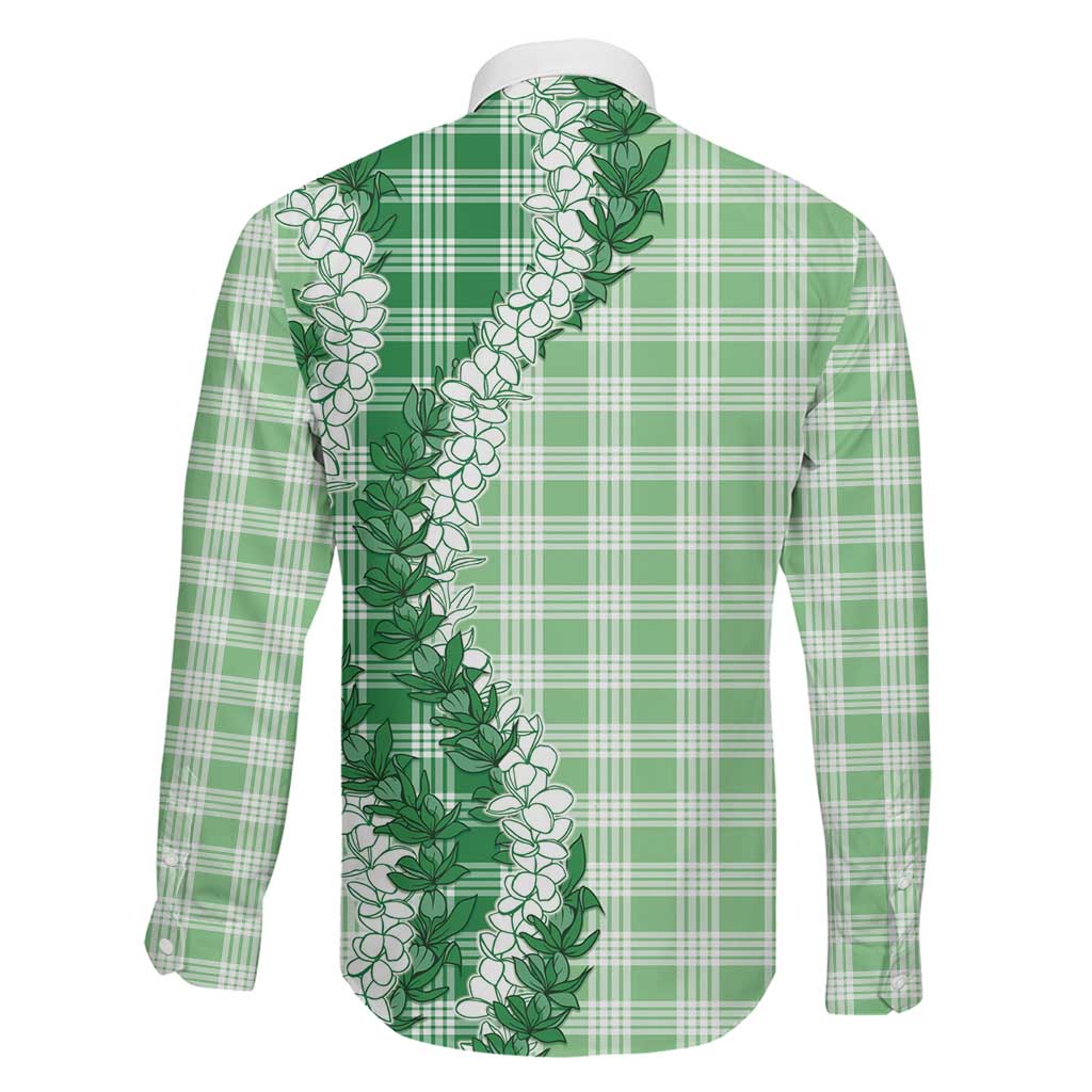 Green Hawaii Palaka Family Matching Off Shoulder Short Dress and Hawaiian Shirt Hawaiian Honohono Lei LT05 - Polynesian Pride