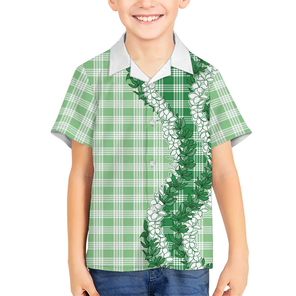 Green Hawaii Palaka Family Matching Off Shoulder Short Dress and Hawaiian Shirt Hawaiian Honohono Lei LT05 Son's Shirt Green - Polynesian Pride
