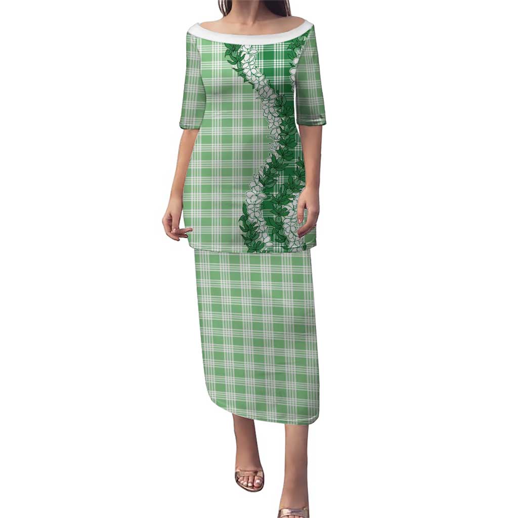 Green Hawaii Palaka Family Matching Puletasi and Hawaiian Shirt Hawaiian Honohono Lei LT05 Mom's Dress Green - Polynesian Pride