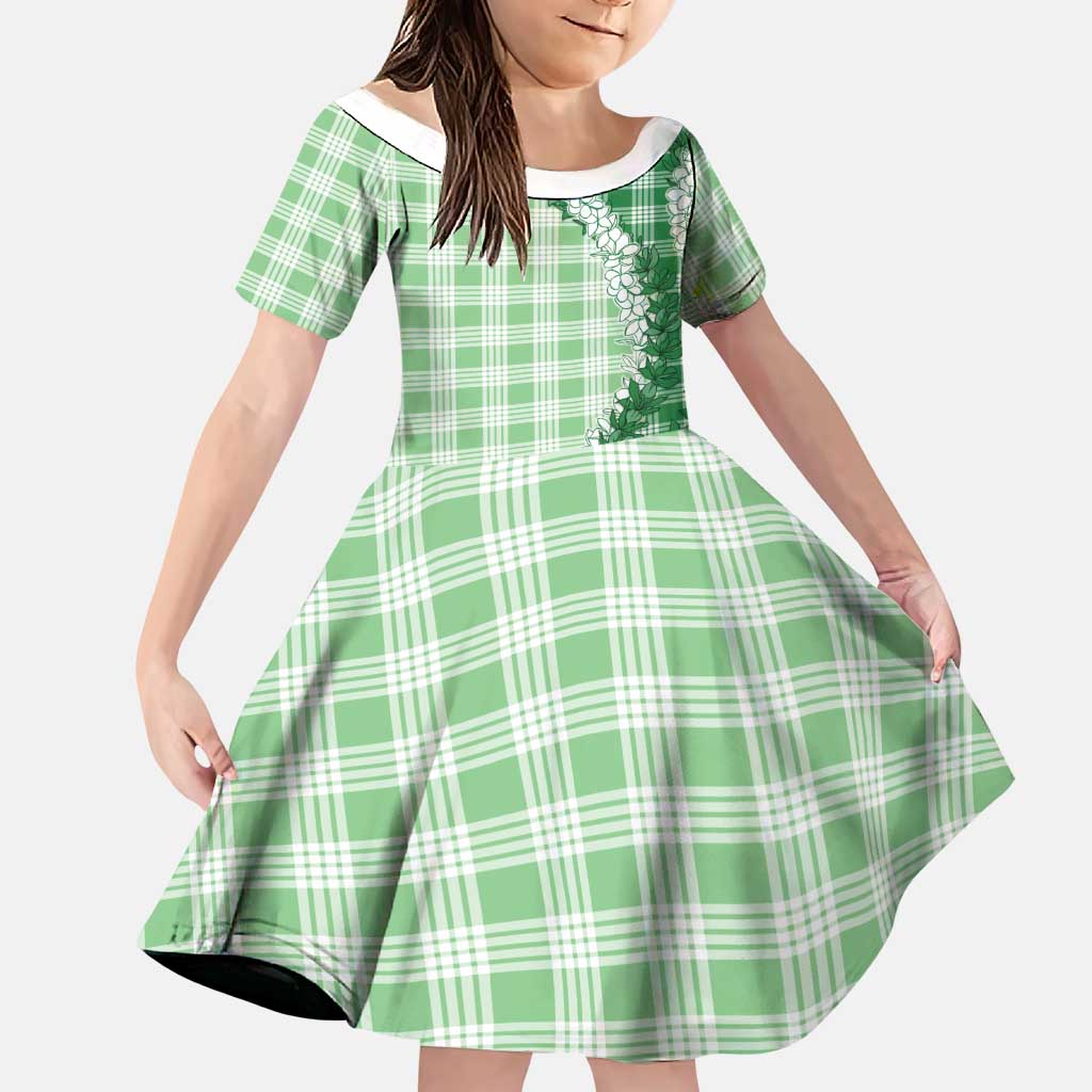 Green Hawaii Palaka Family Matching Short Sleeve Bodycon Dress and Hawaiian Shirt Hawaiian Honohono Lei LT05 Daughter's Dress Green - Polynesian Pride