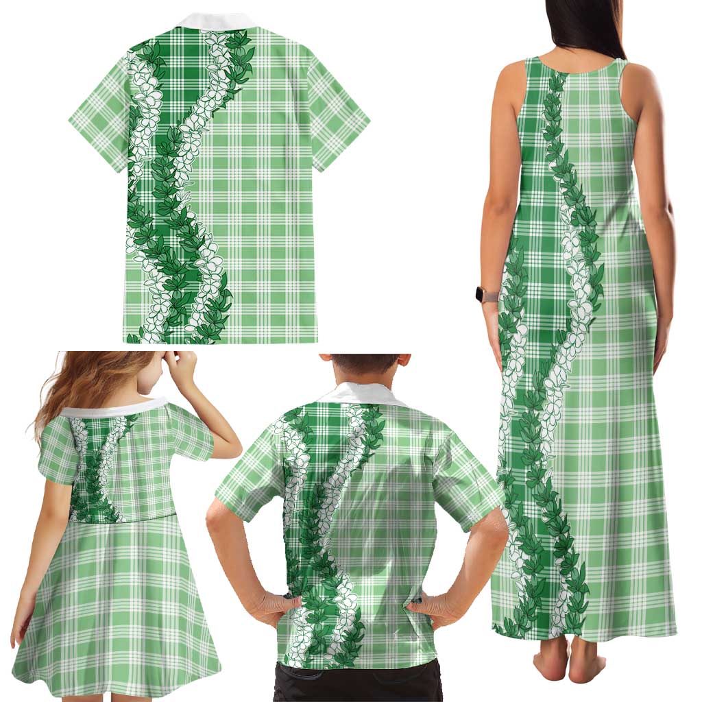 Green Hawaii Palaka Family Matching Tank Maxi Dress and Hawaiian Shirt Hawaiian Honohono Lei LT05 - Polynesian Pride
