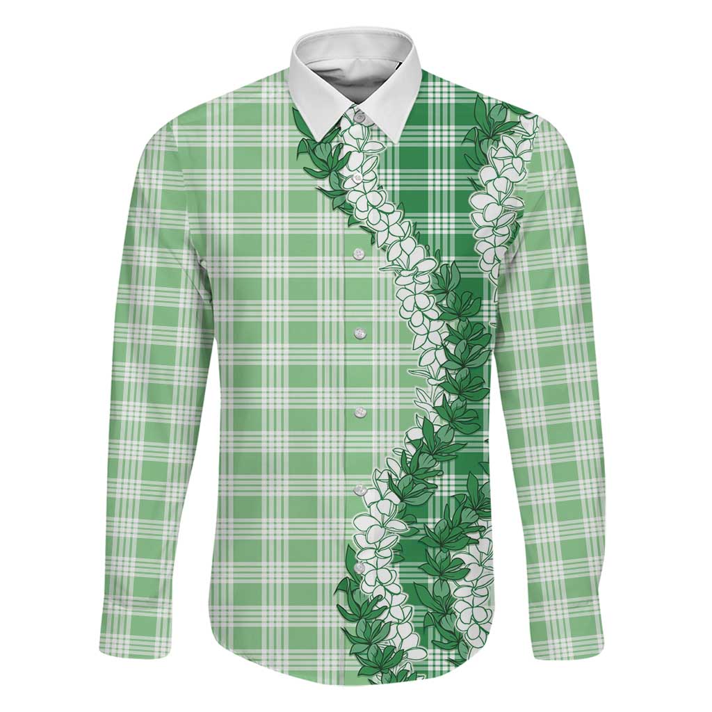 Green Hawaii Palaka Family Matching Tank Maxi Dress and Hawaiian Shirt Hawaiian Honohono Lei LT05 Dad's Shirt - Long Sleeve Green - Polynesian Pride
