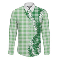 Green Hawaii Palaka Family Matching Tank Maxi Dress and Hawaiian Shirt Hawaiian Honohono Lei LT05 Dad's Shirt - Long Sleeve Green - Polynesian Pride