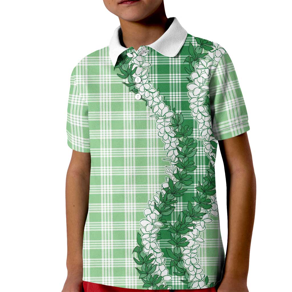 Green Hawaii Palaka Kid Polo Shirt Hawaiian Honohono Lei