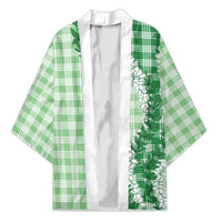 Green Hawaii Palaka Kimono Hawaiian Honohono Lei