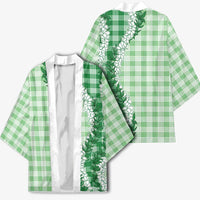 Green Hawaii Palaka Kimono Hawaiian Honohono Lei