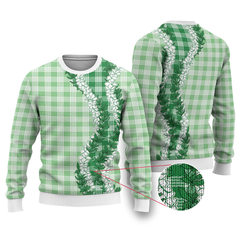 Green Hawaii Palaka Ugly Christmas Sweater Hawaiian Honohono Lei