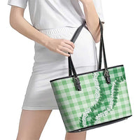 Green Hawaii Palaka Leather Tote Bag Hawaiian Honohono Lei