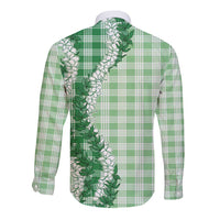 Green Hawaii Palaka Long Sleeve Button Shirt Hawaiian Honohono Lei
