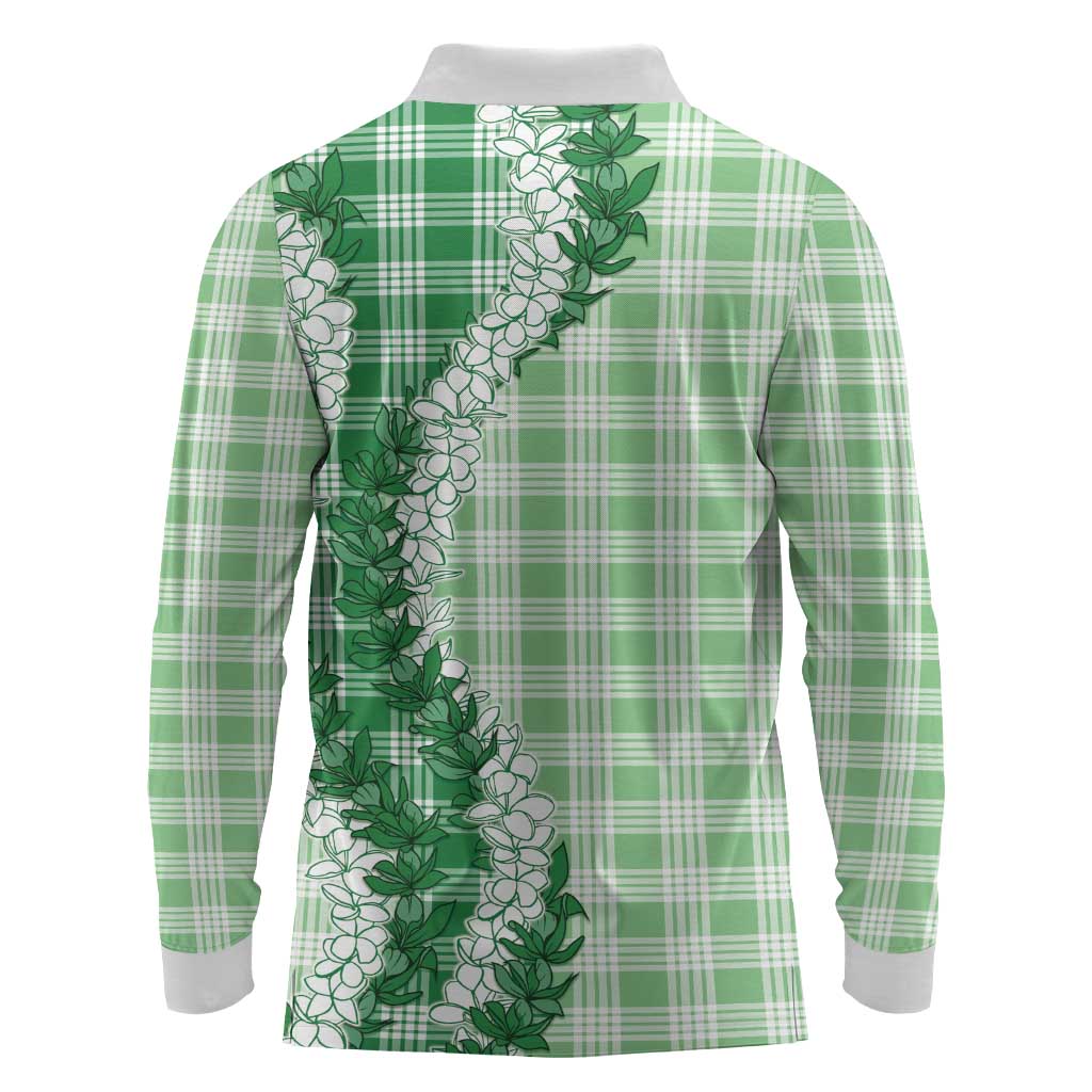 Green Hawaii Palaka Long Sleeve Polo Shirt Hawaiian Honohono Lei