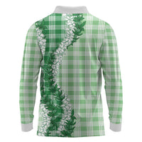 Green Hawaii Palaka Long Sleeve Polo Shirt Hawaiian Honohono Lei