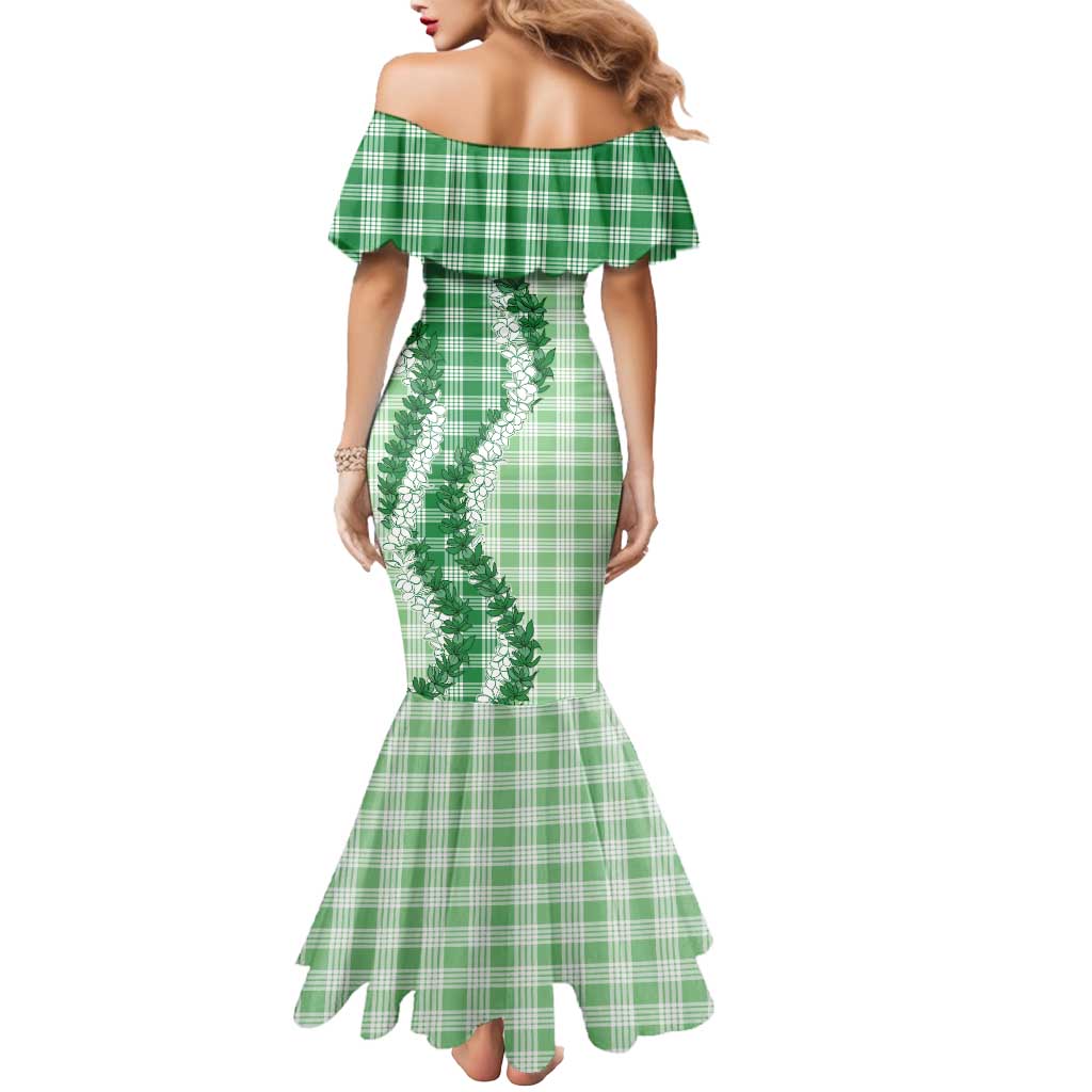 Green Hawaii Palaka Mermaid Dress Hawaiian Honohono Lei