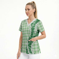 Green Hawaii Palaka Scrub Top Hawaiian Honohono Lei