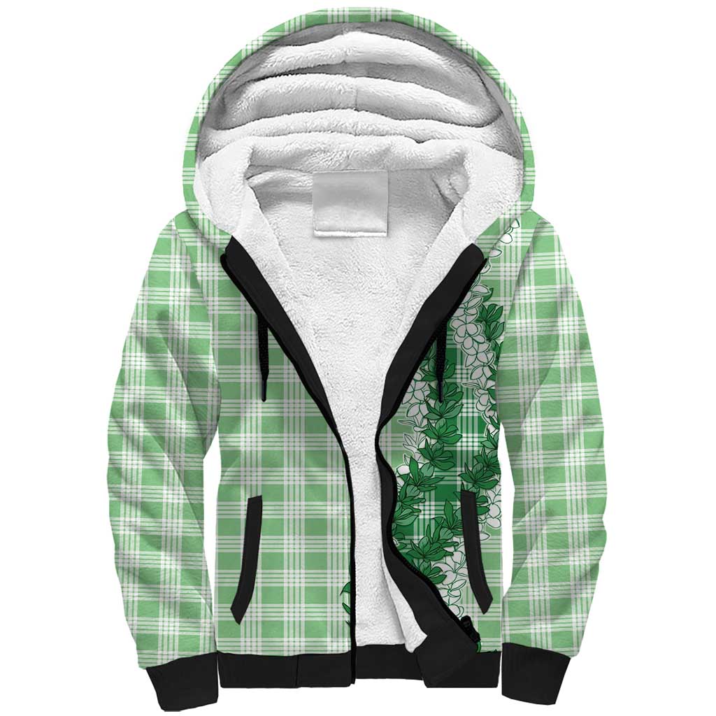 Green Hawaii Palaka Sherpa Hoodie Hawaiian Honohono Lei