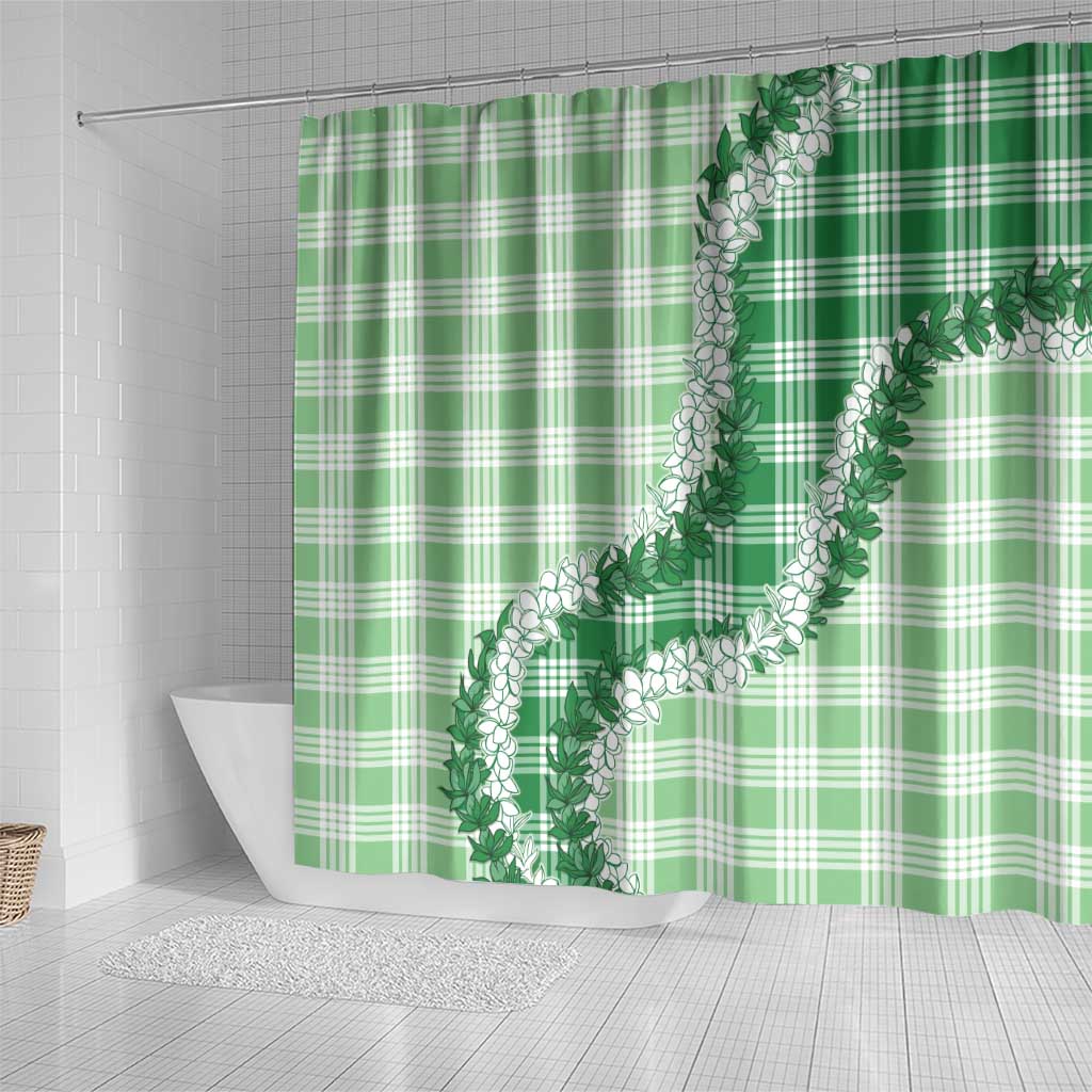 Green Hawaii Palaka Shower Curtain Hawaiian Honohono Lei