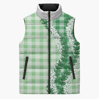 Green Hawaii Palaka Sleeveless Puffer Jacket Hawaiian Honohono Lei