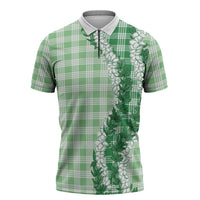 Green Hawaii Palaka Zipper Polo Shirt Hawaiian Honohono Lei