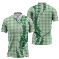 Green Hawaii Palaka Zipper Polo Shirt Hawaiian Honohono Lei