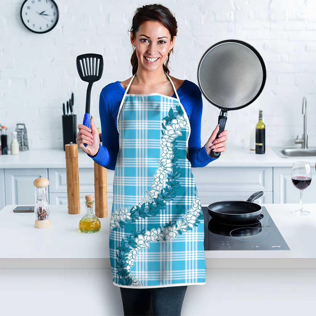 Blue Hawaii Palaka Apron Hawaiian Honohono Lei