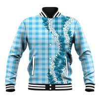 Blue Hawaii Palaka Baseball Jacket Hawaiian Honohono Lei