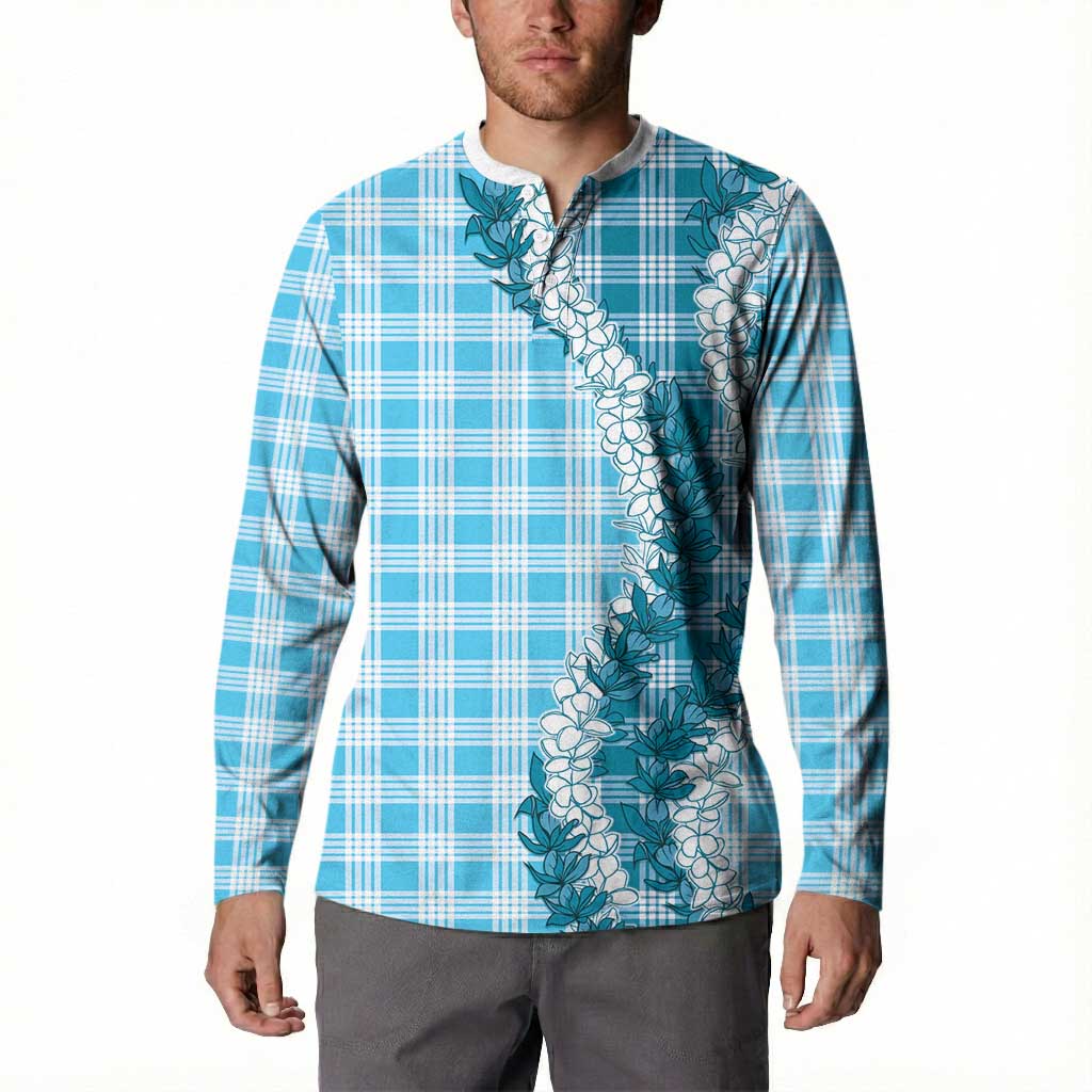 Blue Hawaii Palaka Button Sweatshirt Hawaiian Honohono Lei