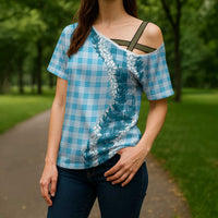 Blue Hawaii Palaka Cross Shoulder Shirt Hawaiian Honohono Lei