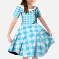 Blue Hawaii Palaka Family Matching Long Sleeve Bodycon Dress and Hawaiian Shirt Hawaiian Honohono Lei LT05 Daughter's Dress Blue - Polynesian Pride