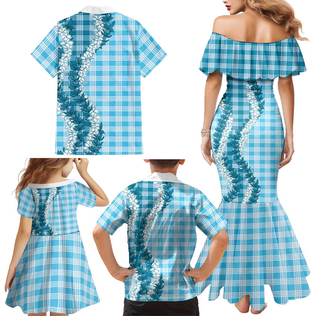 Blue Hawaii Palaka Family Matching Mermaid Dress and Hawaiian Shirt Hawaiian Honohono Lei LT05 - Polynesian Pride