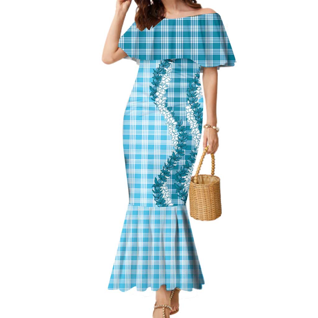 Blue Hawaii Palaka Family Matching Mermaid Dress and Hawaiian Shirt Hawaiian Honohono Lei LT05 Mom's Dress Blue - Polynesian Pride