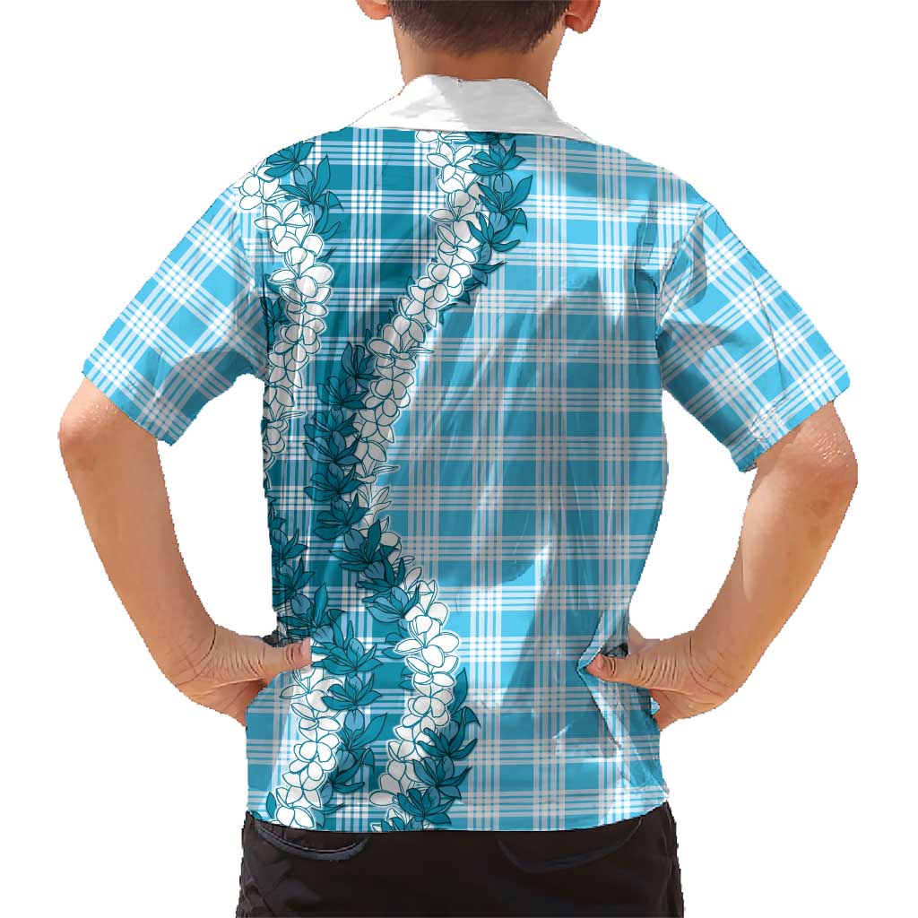 Blue Hawaii Palaka Family Matching Off The Shoulder Long Sleeve Dress and Hawaiian Shirt Hawaiian Honohono Lei LT05 - Polynesian Pride