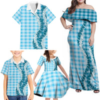 Blue Hawaii Palaka Family Matching Off Shoulder Maxi Dress and Hawaiian Shirt Hawaiian Honohono Lei LT05 - Polynesian Pride