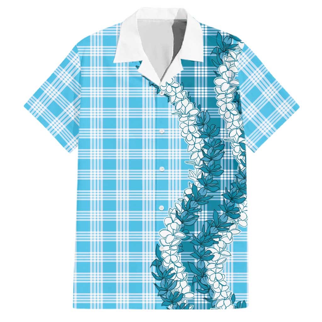 Blue Hawaii Palaka Family Matching Off Shoulder Short Dress and Hawaiian Shirt Hawaiian Honohono Lei LT05 Dad's Shirt - Short Sleeve Blue - Polynesian Pride