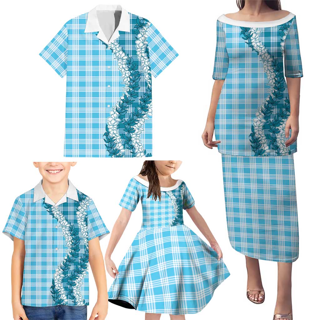 Blue Hawaii Palaka Family Matching Puletasi and Hawaiian Shirt Hawaiian Honohono Lei LT05 - Polynesian Pride
