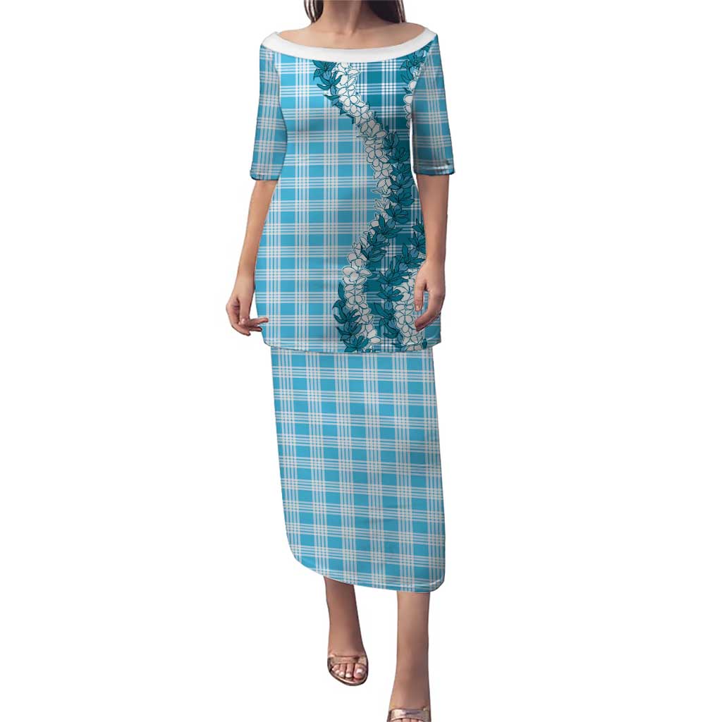 Blue Hawaii Palaka Family Matching Puletasi and Hawaiian Shirt Hawaiian Honohono Lei LT05 Mom's Dress Blue - Polynesian Pride