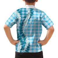 Blue Hawaii Palaka Family Matching Summer Maxi Dress and Hawaiian Shirt Hawaiian Honohono Lei LT05 - Polynesian Pride