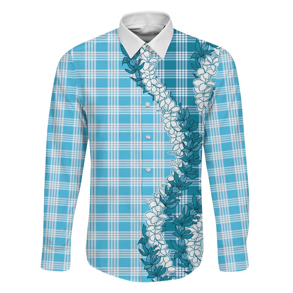 Blue Hawaii Palaka Family Matching Summer Maxi Dress and Hawaiian Shirt Hawaiian Honohono Lei LT05 Dad's Shirt - Long Sleeve Blue - Polynesian Pride