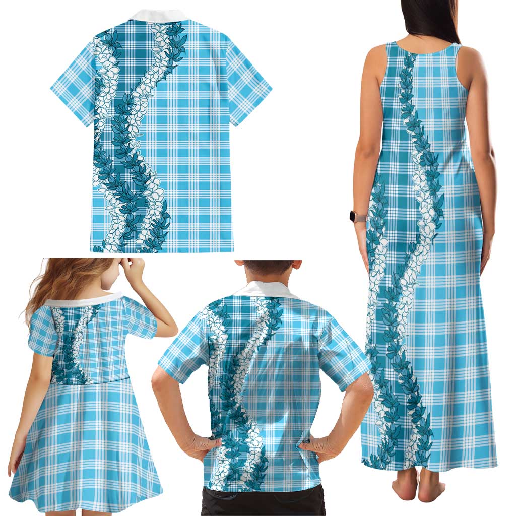 Blue Hawaii Palaka Family Matching Tank Maxi Dress and Hawaiian Shirt Hawaiian Honohono Lei LT05 - Polynesian Pride