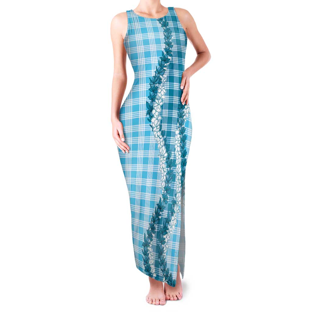 Blue Hawaii Palaka Family Matching Tank Maxi Dress and Hawaiian Shirt Hawaiian Honohono Lei LT05 Mom's Dress Blue - Polynesian Pride