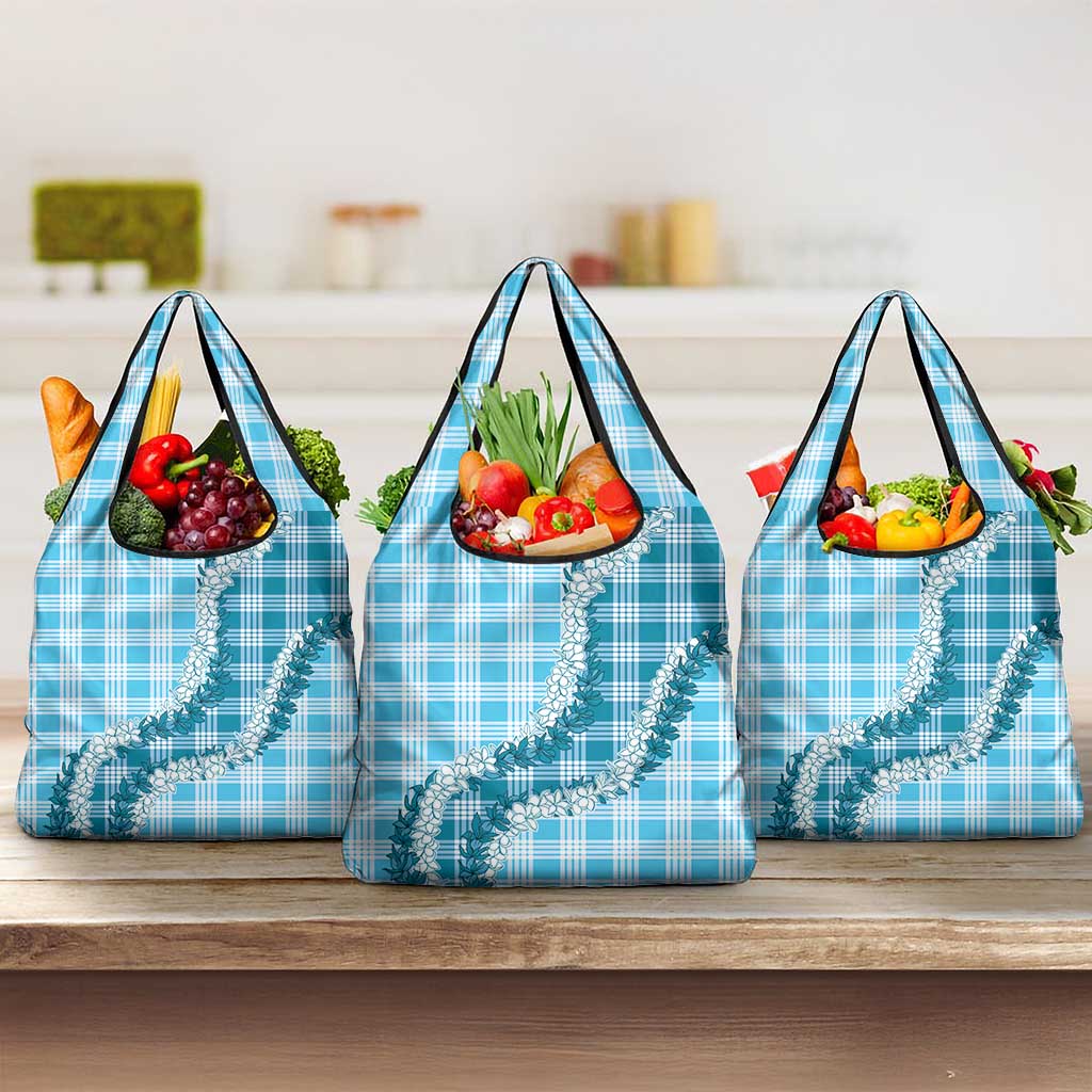 Blue Hawaii Palaka Grocery Bag Hawaiian Honohono Lei