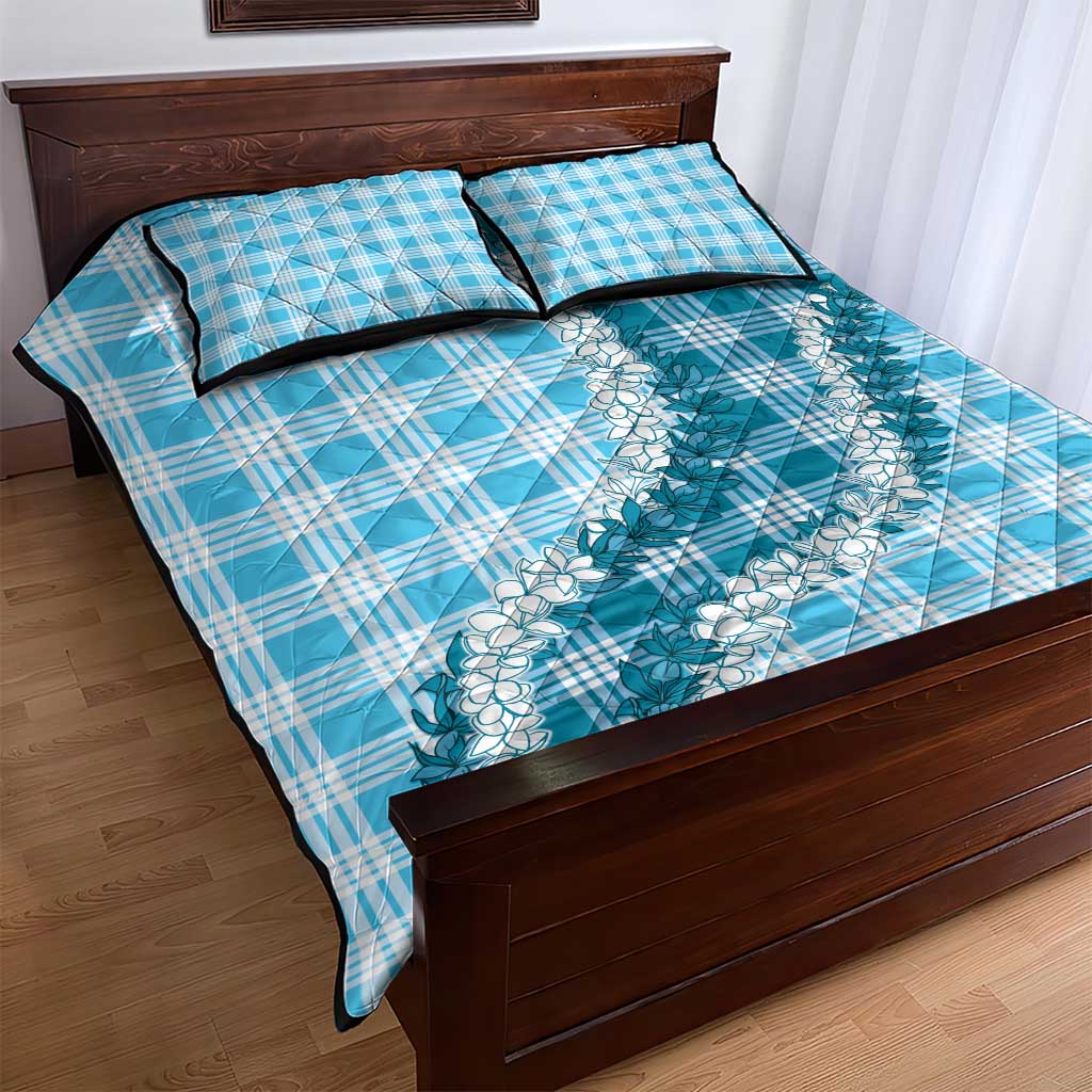 Blue Hawaii Palaka Quilt Bed Set Hawaiian Honohono Lei