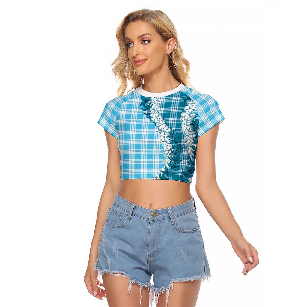 Blue Hawaii Palaka Raglan Cropped T Shirt Hawaiian Honohono Lei