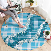 Blue Hawaii Palaka Round Carpet Hawaiian Honohono Lei