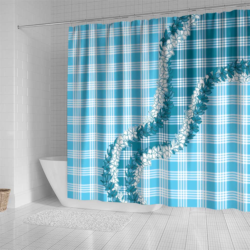 Blue Hawaii Palaka Shower Curtain Hawaiian Honohono Lei