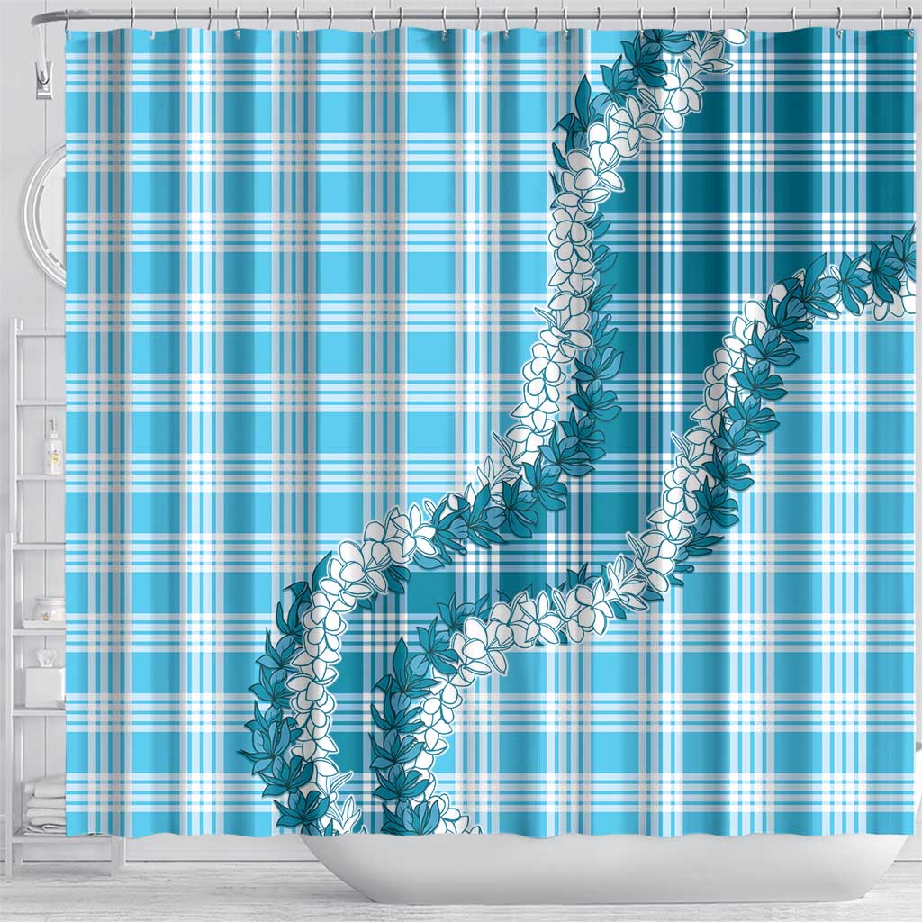 Blue Hawaii Palaka Shower Curtain Hawaiian Honohono Lei