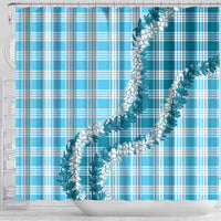 Blue Hawaii Palaka Shower Curtain Hawaiian Honohono Lei